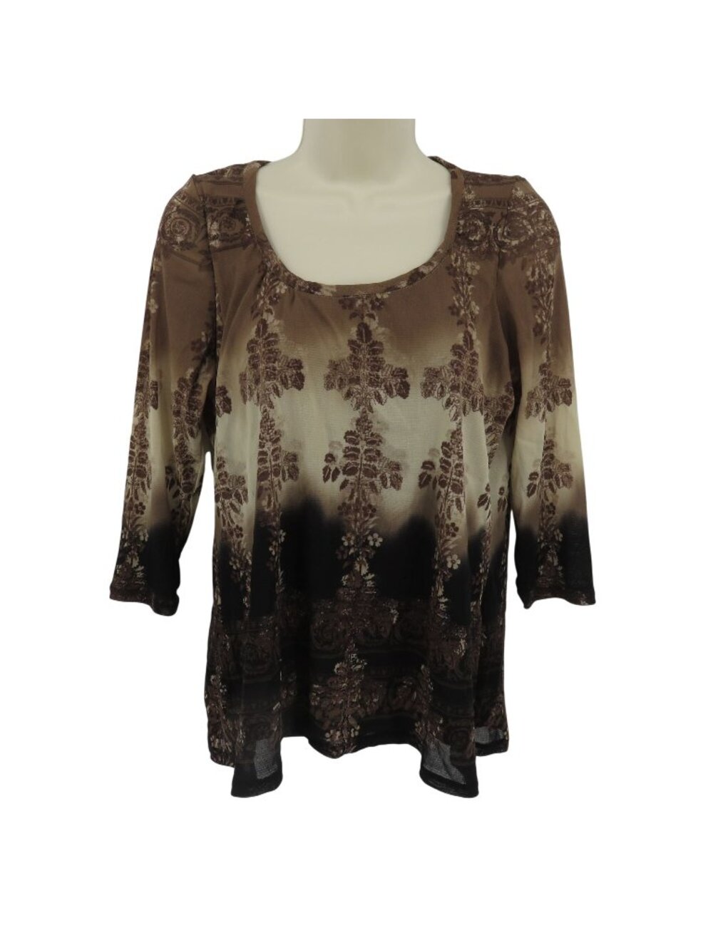 Axcess Women Large Brown Tan Mesh Half Sleeve Scoop Neck Blouse Shirt Top Y2K